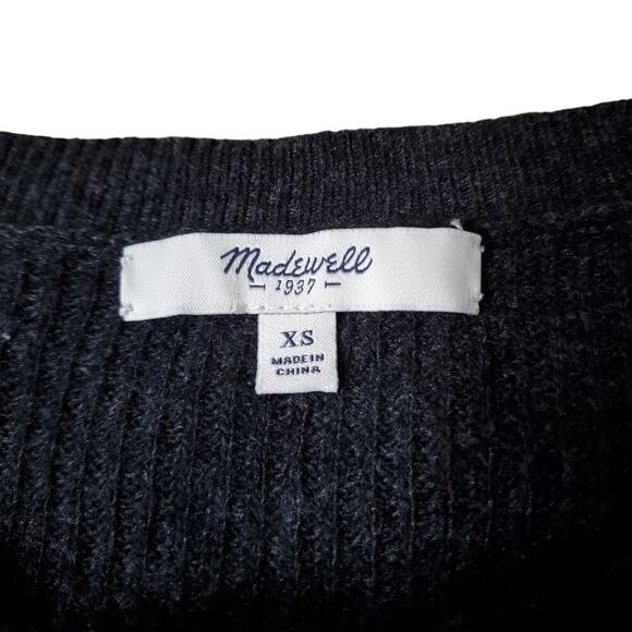 Madewell Warmlight knit Pullover Sweater Riubbed Charcoal Hi-Lo XS Wool - Picture 11 of 12